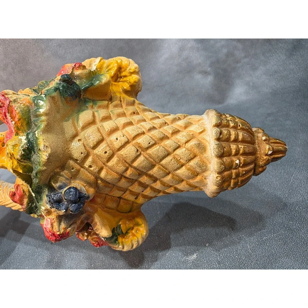Vintage Chalkware Wall Pocket Planter Basket Floral Gold Bow Mid Century Decor